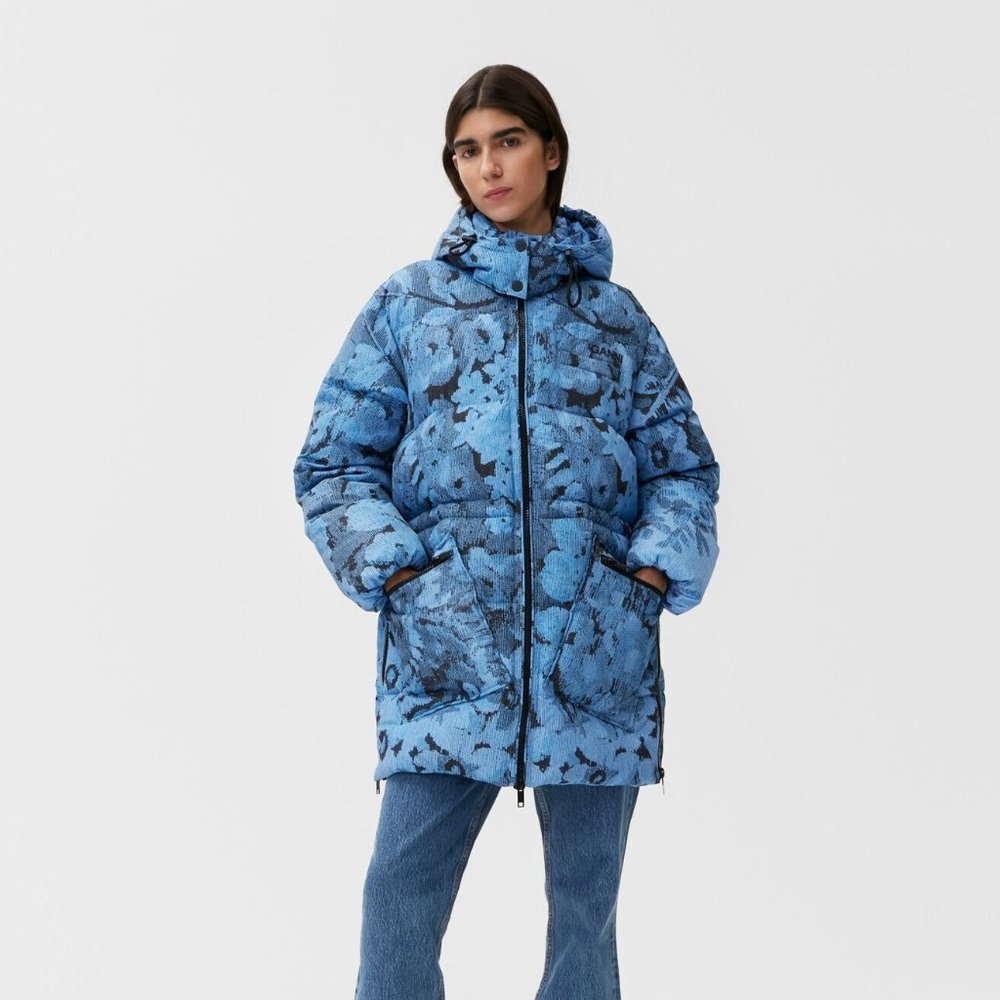 GANNI Tech Puffer Printed Oversized Puffer Midi Jacket